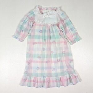 Vtg Lucky Star Nightgown Girls Sz 2T Flannel Pastel Floral 80s/90s